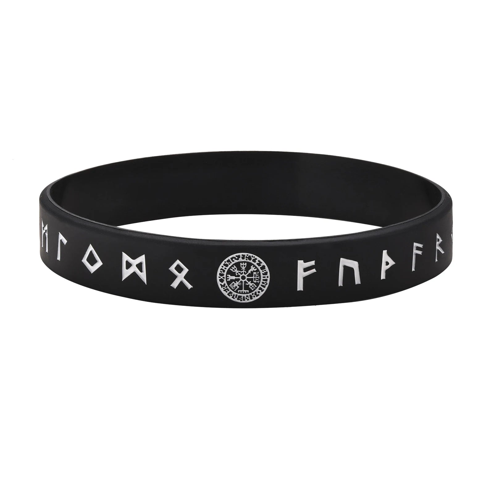 Vnox 12mm Silicone Bracelet for Men, Soft Rubber Silicone Wristband, Nordic Viking Compass Rune Almut Bangle Set