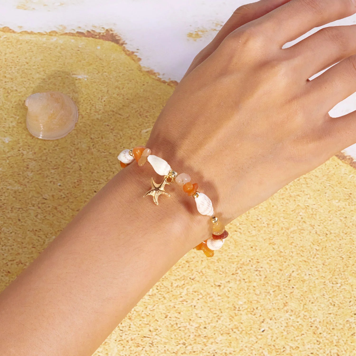 Bohemian Starfish Conch Beads Bracelets For Women Handmade Irregular Stone Beaded Bangles Beach Party Friendship Jewelry Gift