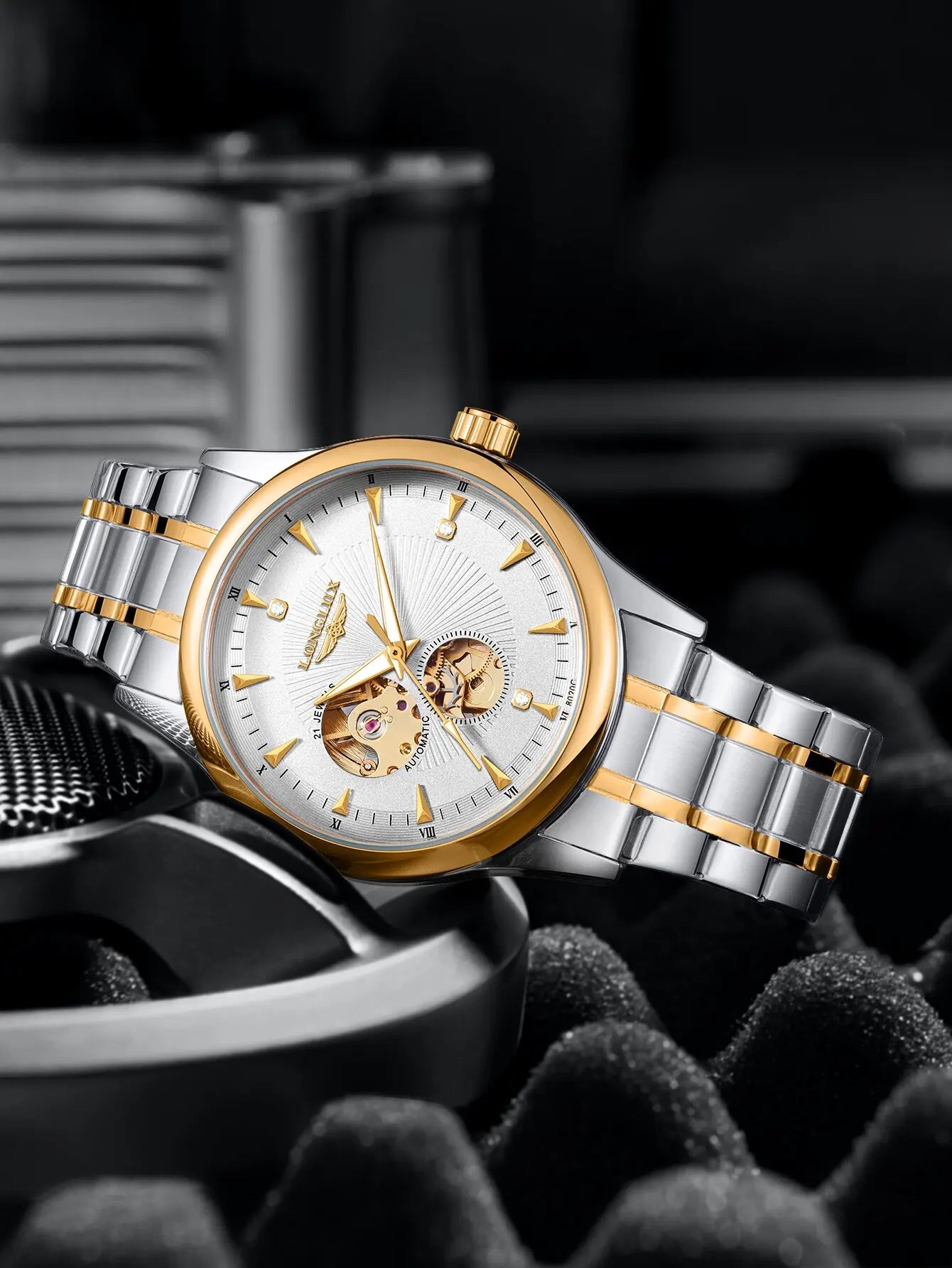 LONGLUX Men automatic mechanical watch elegant luxury watches waterproof skeleton business wholesale stainless steel gift watch - Madeinsea©