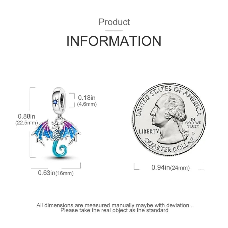 925 Sterling Silver Jurassic T-Rex Flying Dragon Charm Pendant Beads Fit 925 Original Bracelet for Women Jewelry Making