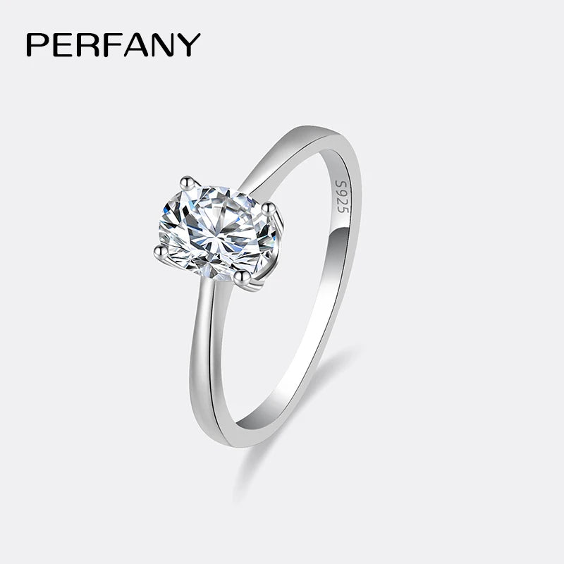 PERFANY 1/2/3CT Oval Moissanite Ring For Women S925 Pure Silver Pigeon Egg Sparkling Engagement Ring Wedding Jewelry Gift - Madeinsea©