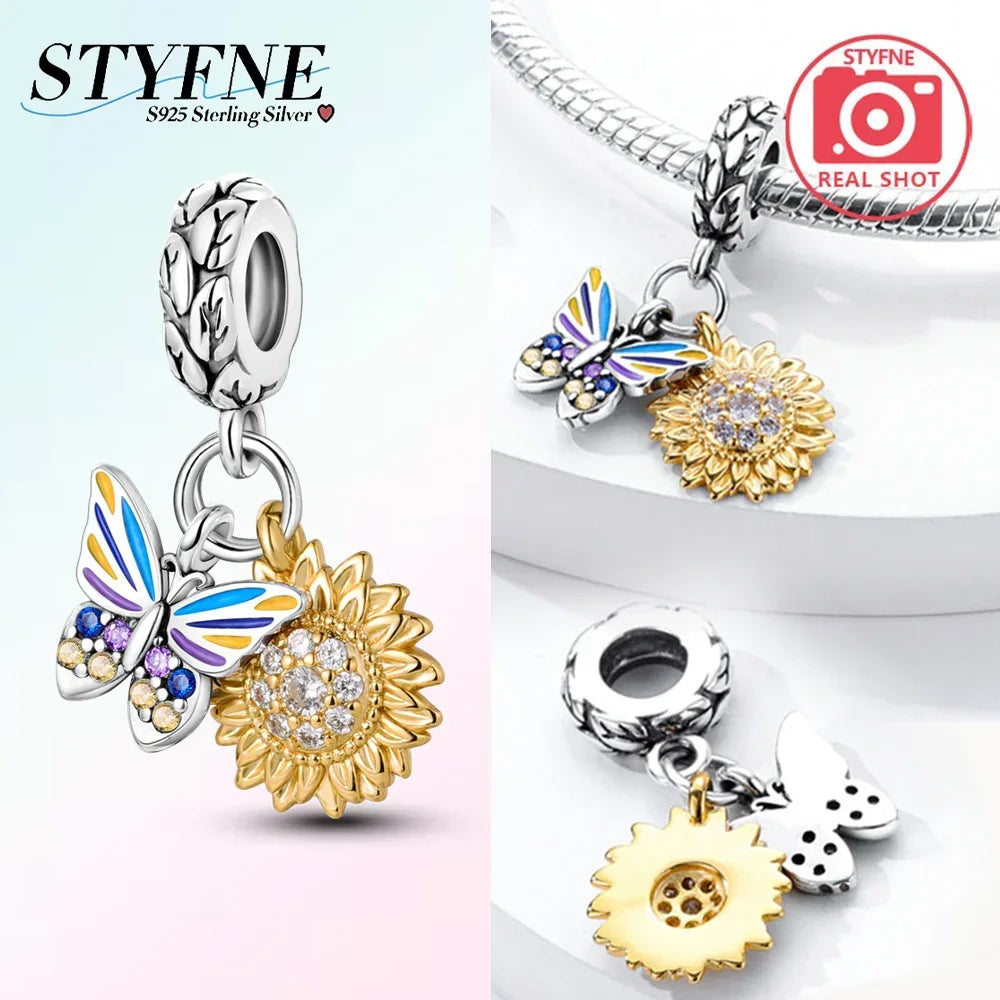 925 Sterling Silver Blue Series Butterfly Beads Pendant Fit Bangle Charms Bracelet DIY Women Original Jewelry