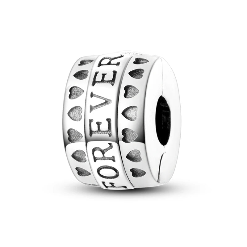 Silver Charm 925 Sterling Silver Clip Charms Safety Chain Charm CZ pave Round Clip Beads Fit Original Bracelet Jewelry Making