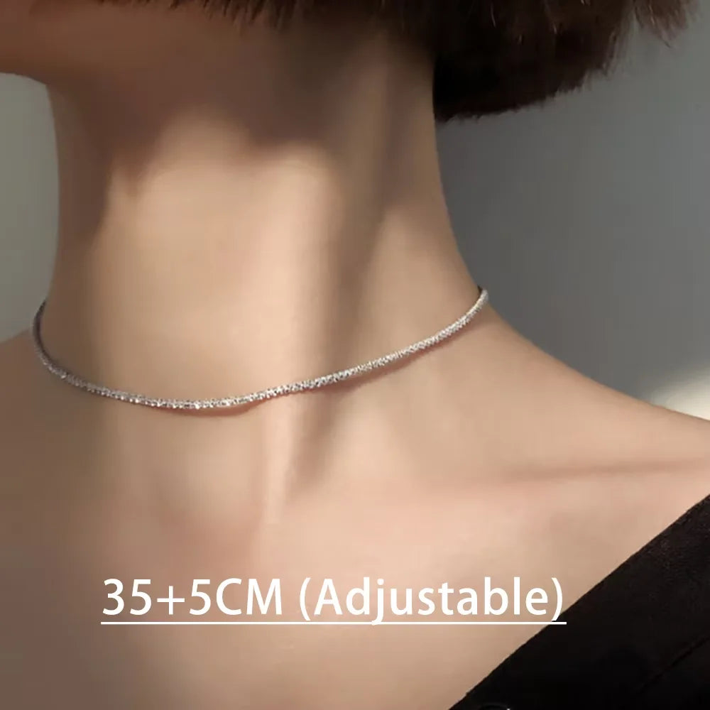 Serenity Real 925 Sterling Silver Versatile Clavicle Chain Accessories Internet Celebrity Sparkling Necklace For Women Lady Gift - Madeinsea©