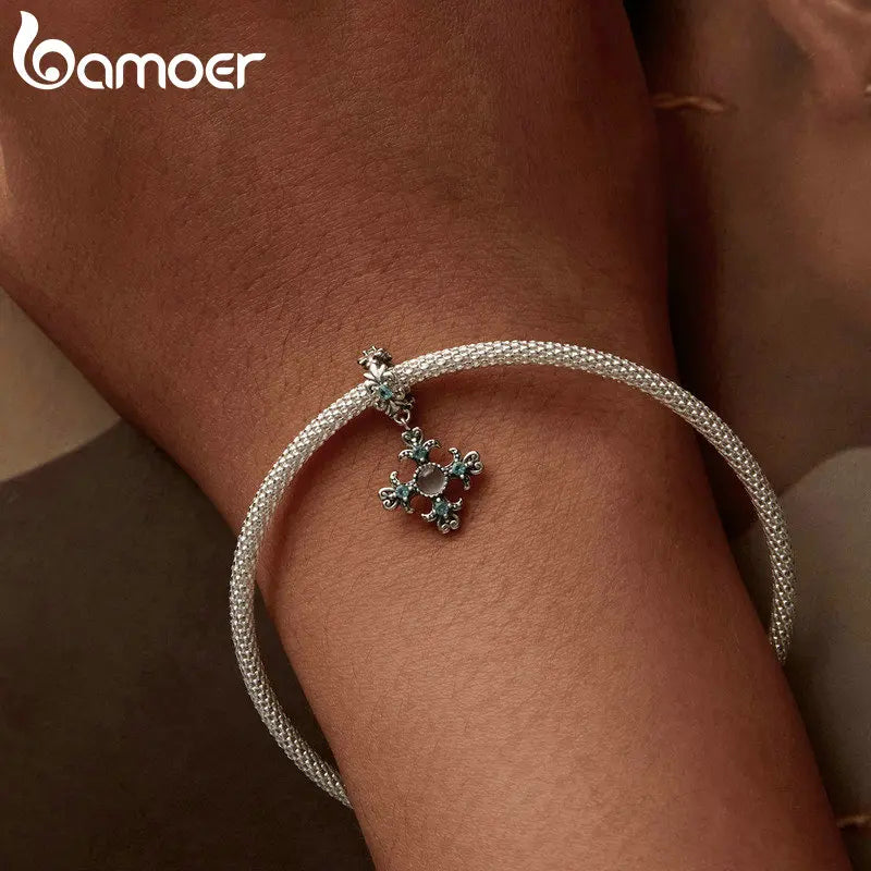 Iris Cross Charm for Women 925 Sterling Silver Cross Pendant Flower Initial Pendant fit Charm Bracelet Christmas DIY - Madeinsea©