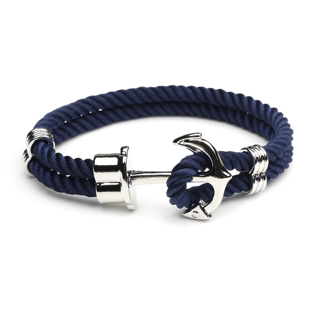 Retro Metal Anchor Bracelet Handmade Woven Double Strand Nautical Surfer Waterproof Rope Couple Jewelry Navy Style - Madeinsea©