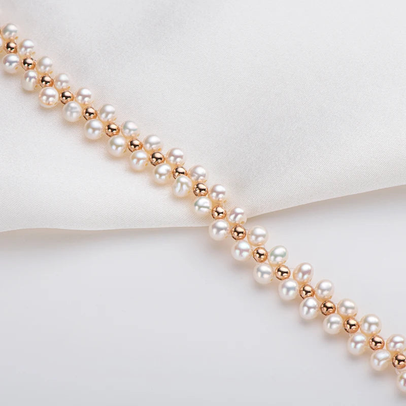 Natural Freshwater Pearl Fashion Bracelet Ladies Double Layer Elegant Bracelet 14K Gold Plated for Women Wedding Jewelry