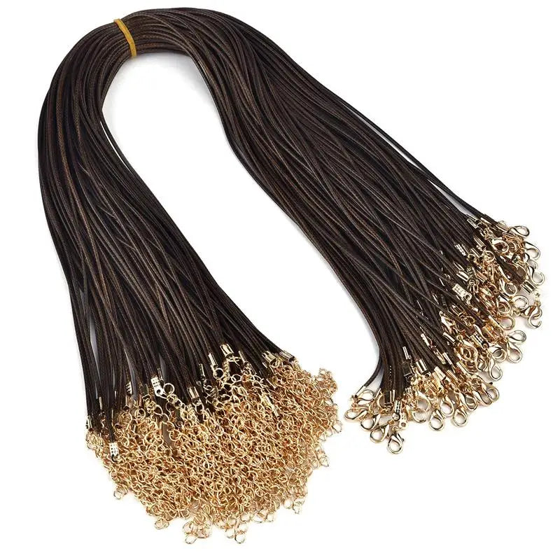 50 pcs 45/50/60cm Braided Leather Rope Wax Cord DIY Handmade Necklace Pendant Lobster Clasp String Cord Jewelry Chains