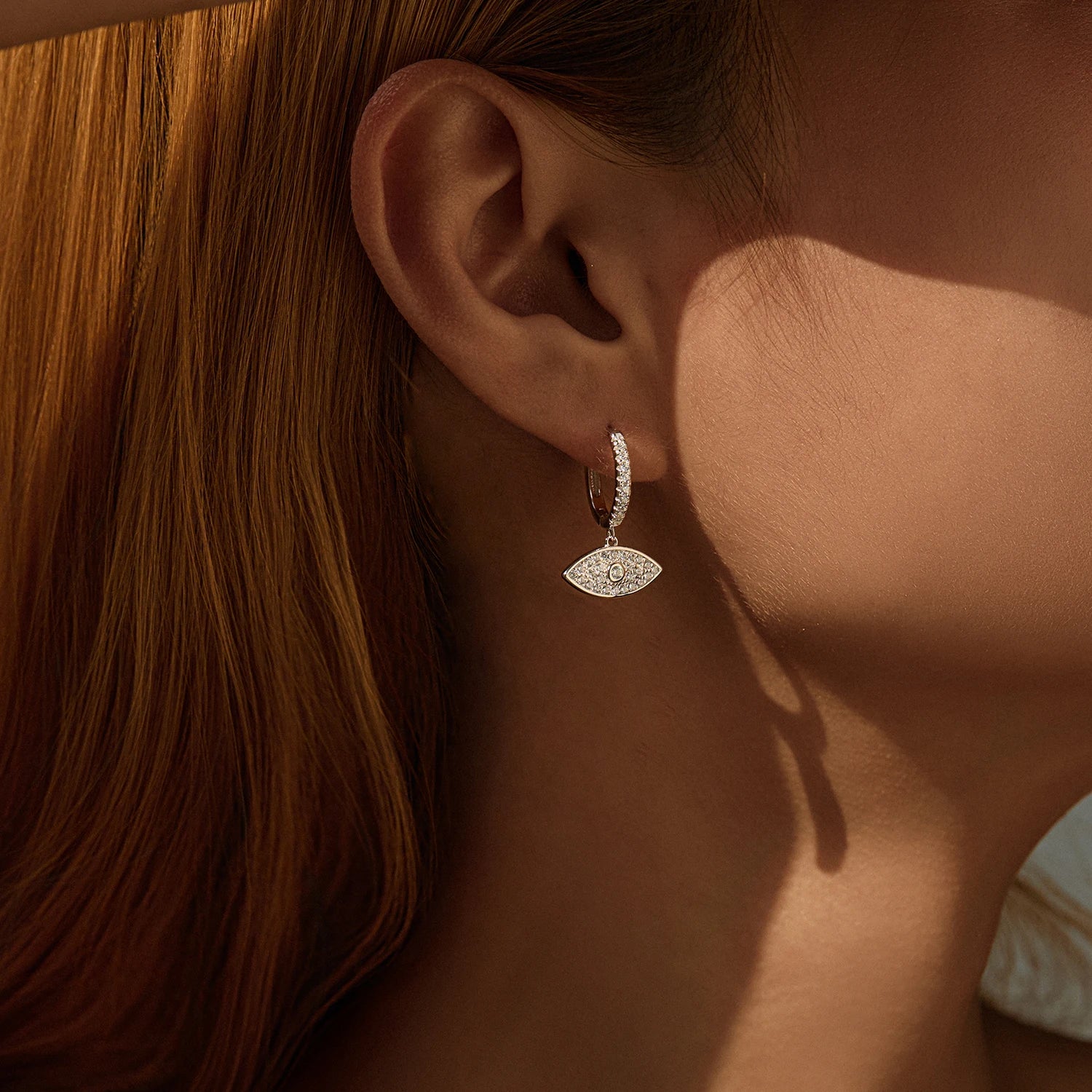 MODIAN 925 Sterling Silver Trendy Dazzling Clear CZ Swings Hoop Earrings Classic Eyes Ear Buckle For Women Fine Jewelry