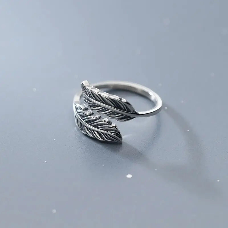 Buyee 925 Sterling Silber Kleiner Ring Finger Ausgezeichnete Feder Süß Offener Ring für Frau Mode Party Feiner Schmuck Kreis Geschenk