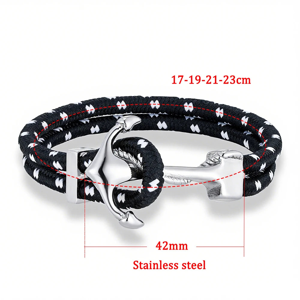 MKENDN Minimalist Nautical Style Anchor Bracelets Men Women Mulitcolor Surfer Rope Bracelet Stainless Steel Boat Hook