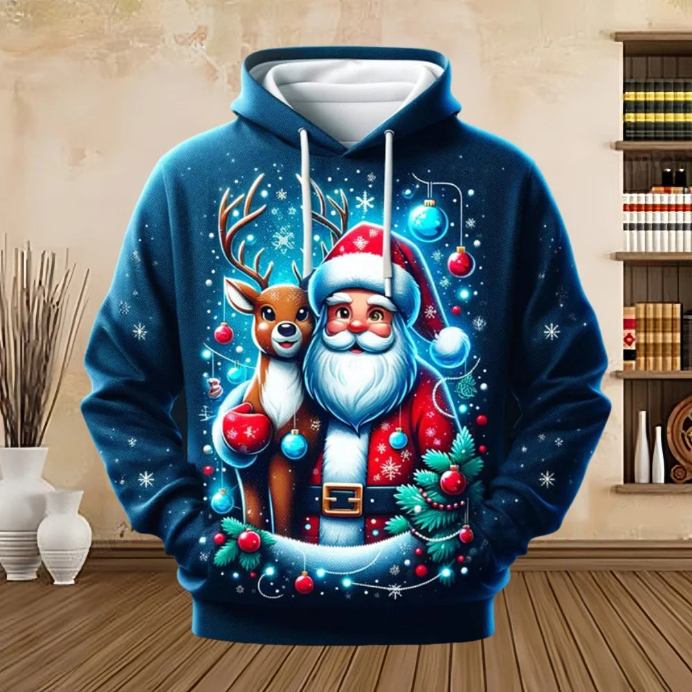 2025 Merry Christmas Graphic Sweatshirts Tree Pullover Hoodies for Men Clothes Santa Claus Hoody Snowman Sweatshirts Unisex Top