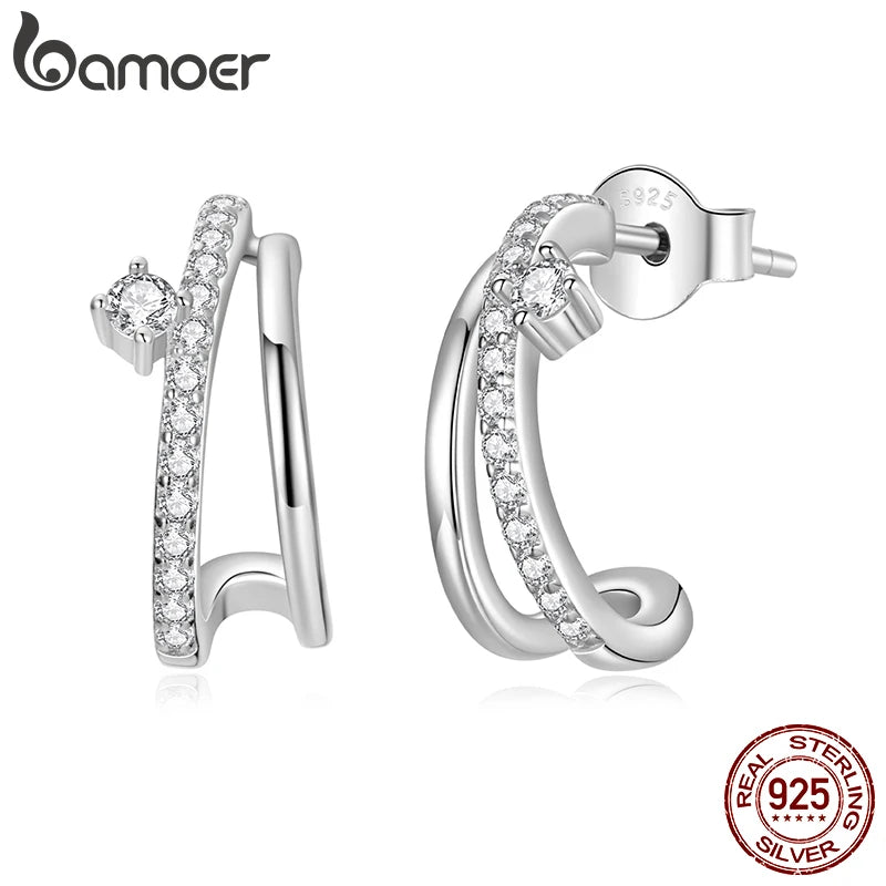 BAMOER Moissanite Detachable Stud Earrings, Double Layer Hoop Shape Earrings D Color Round Cut 925 Sterling Silver for Women