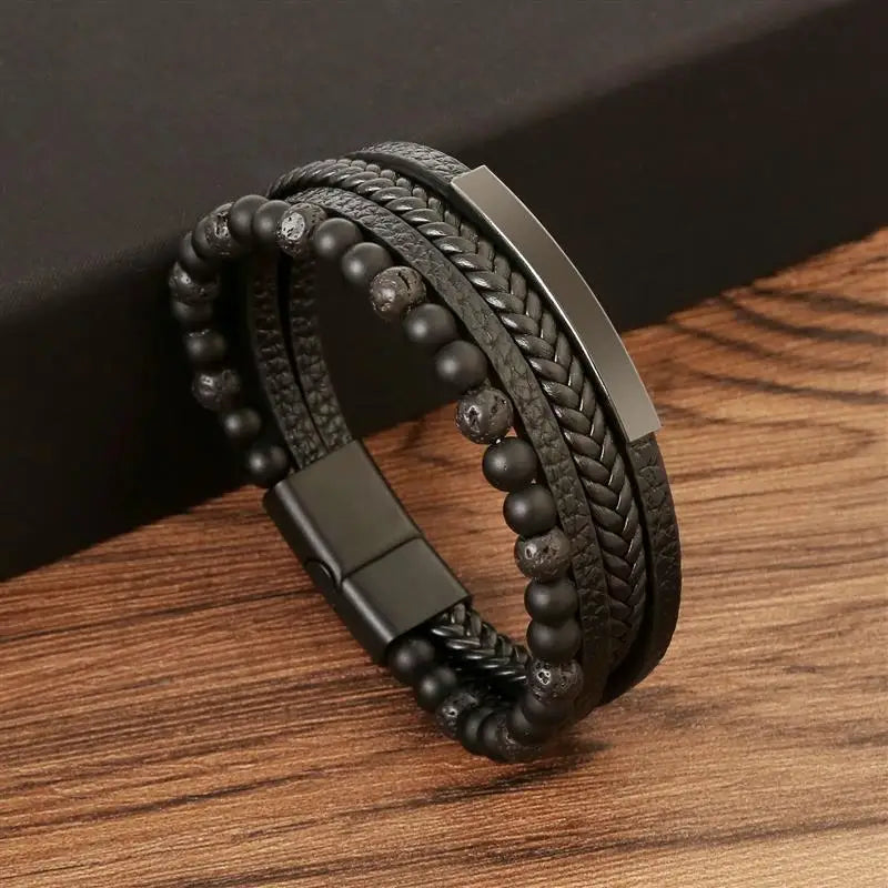 Jiayiqi New Design Punk Leather Bracelet Men Fashion Beaded Multi-Layer Leather Bracelet For Men New Year Jewelry Gift