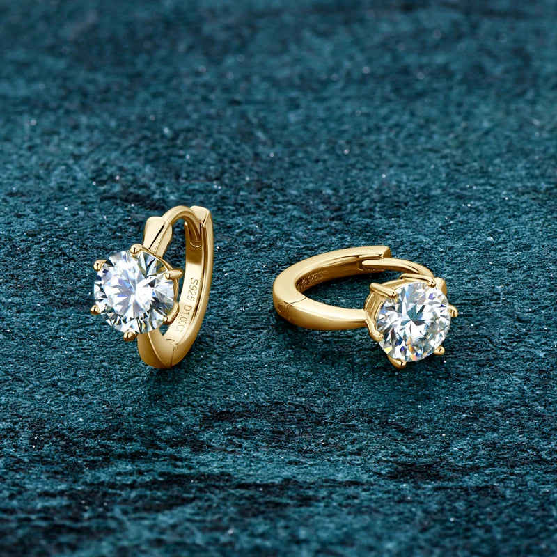 OXTAO Real 925 Silver Ladies Jewelry Earrings 6.5mm 1.0ct Moissanite Six Claw Hoop Earrings Solitaire Stone Fine Jewelry Gift