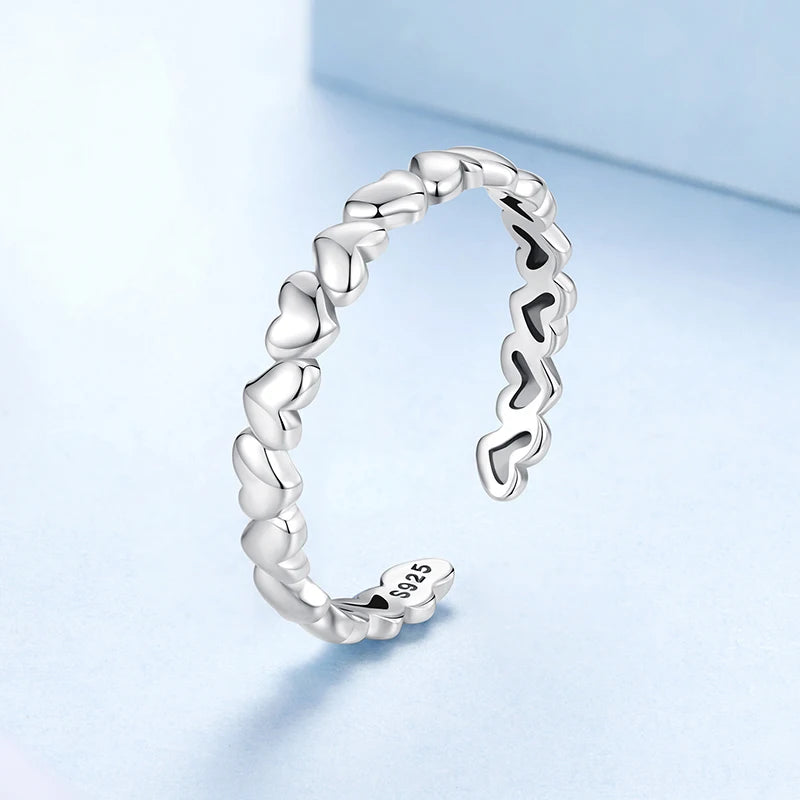 WOSTU 925 sterling Silver Hollow Heart Open Ring For Women Valentine's Jewelry Lovely Heart-shaped Stackable Rings Gift For Mom