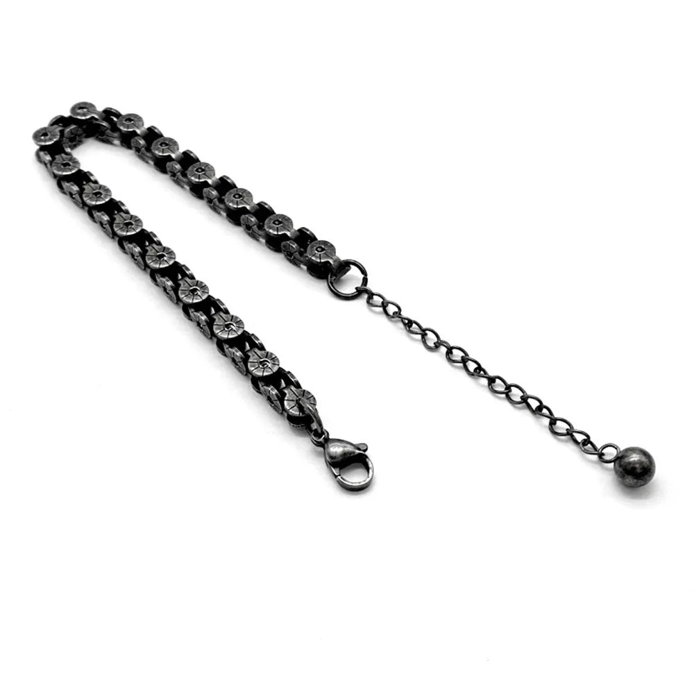 MKENDN Punk Vintage Black 5MM Bicycle Wheel Chain Bracelet Men Stainless Steel Biker Chain Bracelets Male Jewelry Gifts for Son