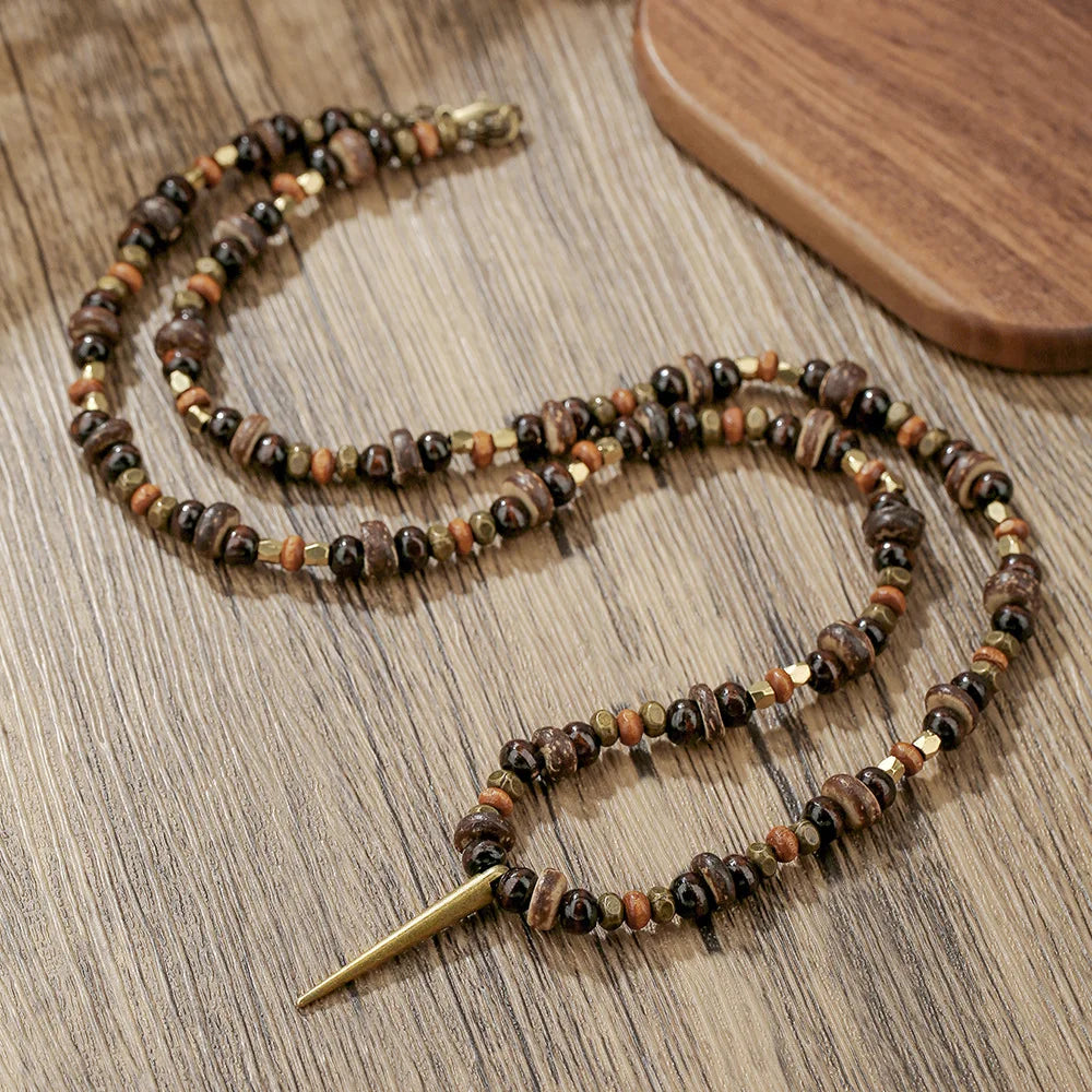 1PC INGX Men's Ethnic Style Africa Stone Necklace for Men Hippie Bohemia Long Beaded Necklace Man Tribal Jewelry Collar Hombre