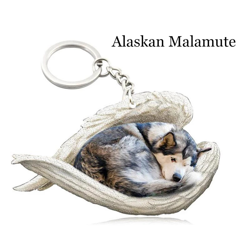 100 Style Cut Dog Sleeping Angel Pendant Bag Keychain Car Keychain Keyring Animal Pet Jewelry Boyfriend Girls Gift Accessories