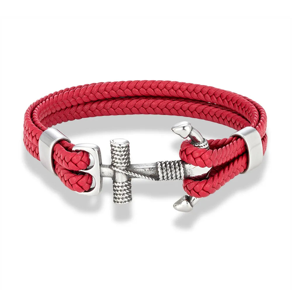 MKENDN Navy Style Men Vintage Anchor Bracelet Handmade Woven Multilayer Leather Bracelets Women Cuff Wrap Rope Wristband Gift