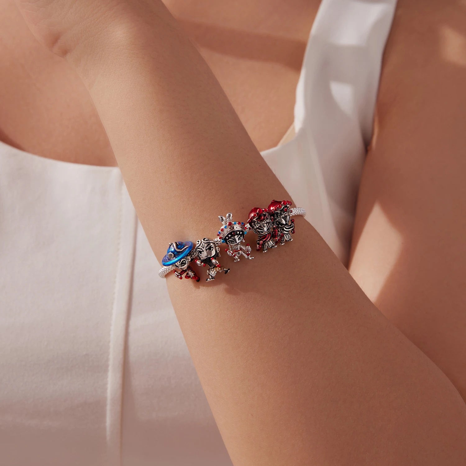 WOSTU New Year Gift S925 Silver Charms Bead Traditional Opera Character Pendants for Bracelet Necklace Jewelry Make Lin Chong