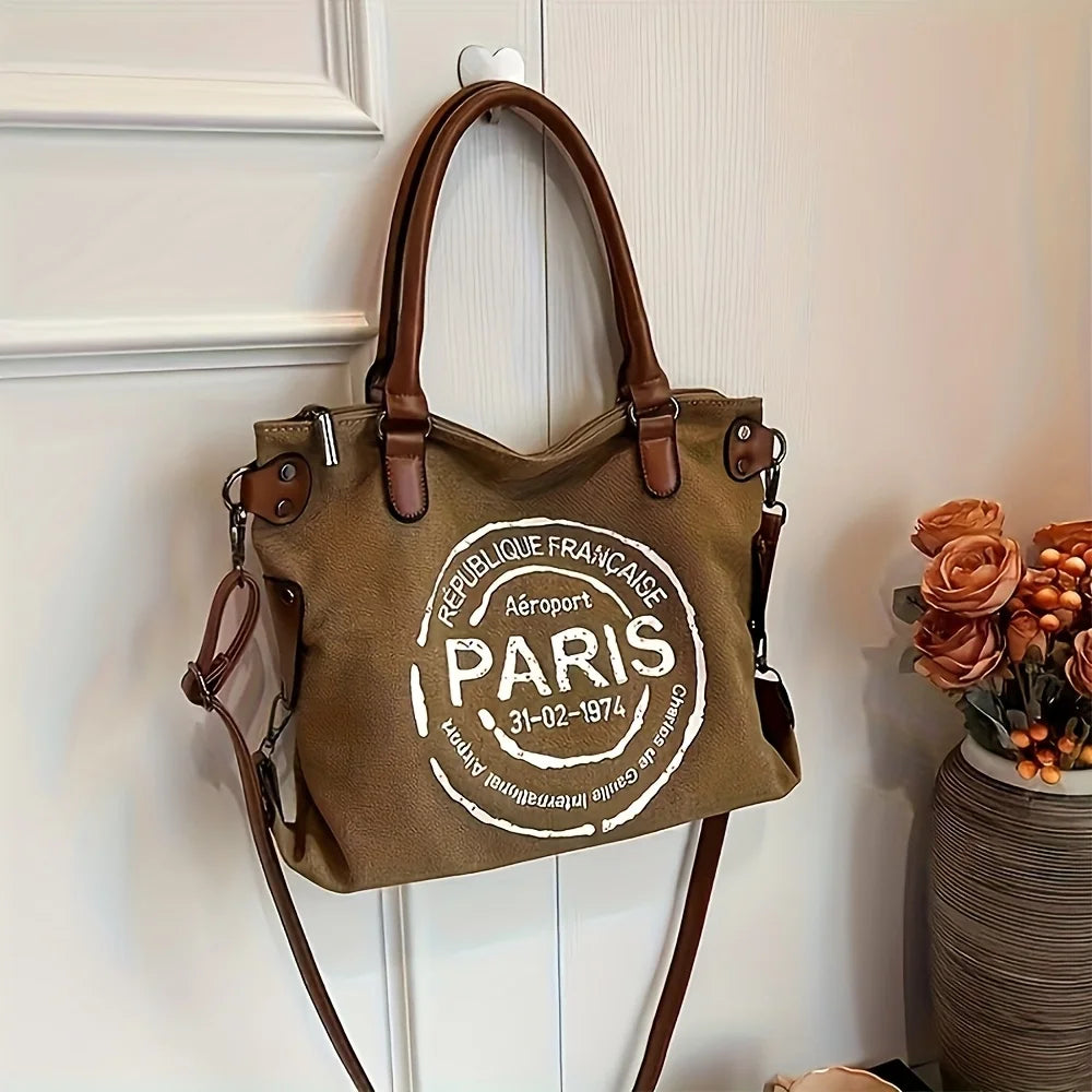 Vintage Canvas Tote Bag, Large Capacity, Water-Resistant with Adjustable Straps & Zipper Closure
