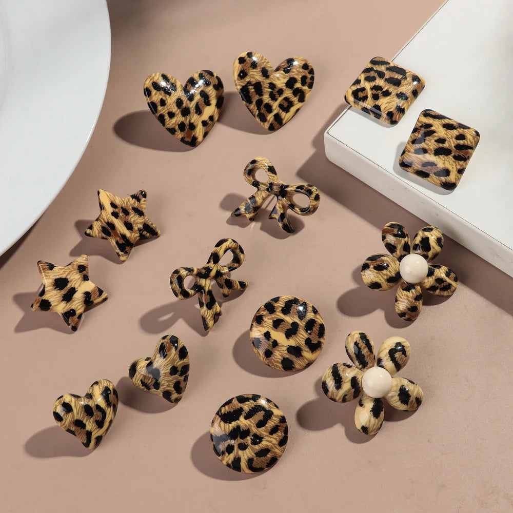 Fashion Acrylic Leopard Print Heart Star Multiple Shapes Earrings Resin Geometric Earring Woman 2024 Design Jewelry