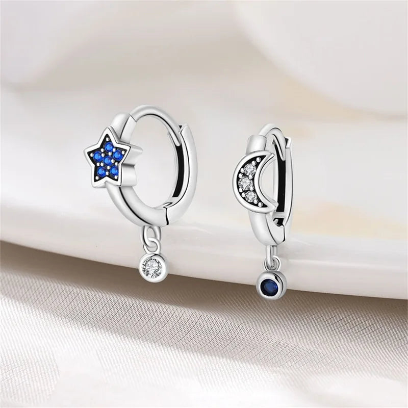 Fashion 925 Silver Earring Blue Zircon Star Moon Butterfly Irregularity Earrings For Woman Fine Engagement Birthday Jewelry Gift
