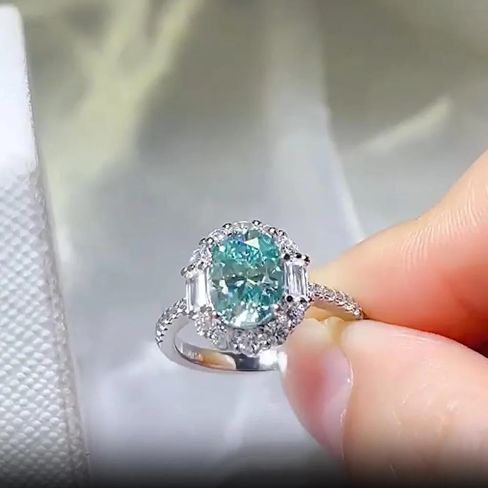 Serenity 1ct 2ct Paraiba Green Moissanite Rings for Women 100% S925 Sterling Silver Bands Plated 18K Diamond Rings Fine Jewelry