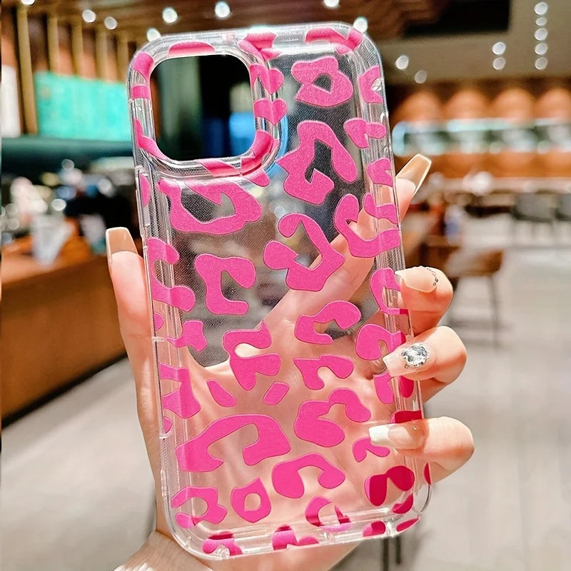 Rose Leopard Transparent Pattern Phone Case For iPhone 17 15 16 Pro Max Cases iPhone 14 13 12 11 7 8 Plus 16E Shockproof Cover