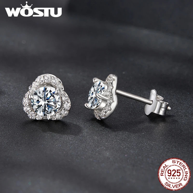 WOSTU 0.5CT Moissanite Flower Earrings 925 Silver Diamoind Cut Wedding Party Ear Studs Party Gift For Mom Daughter