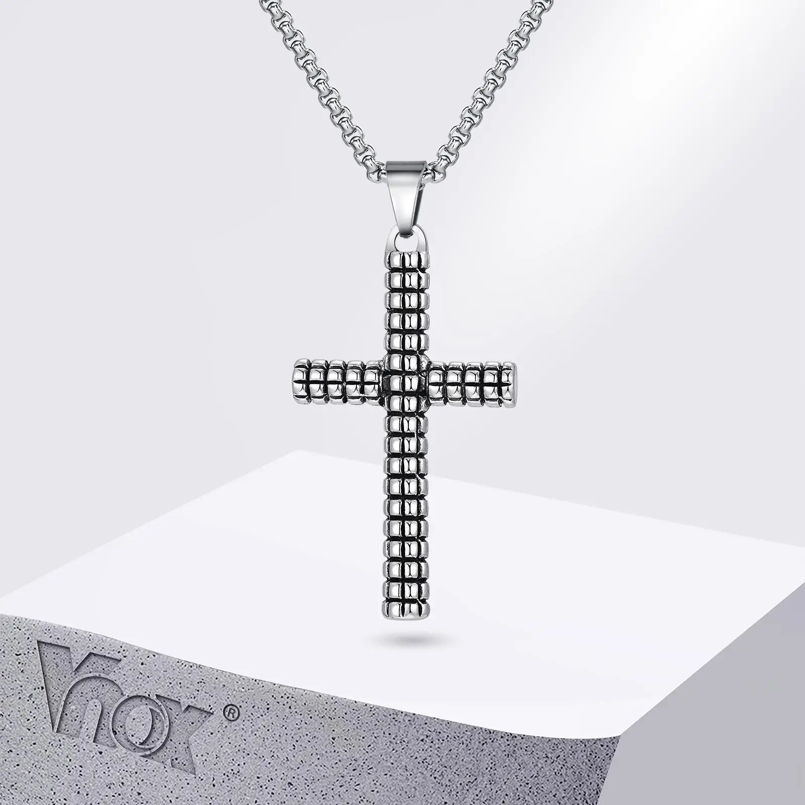Vnox Large Cross Pendant Necklaces, Punk Hiphop Church Baptism Cross Necklaces for Men Boys, Fashion Long Neck Collar
