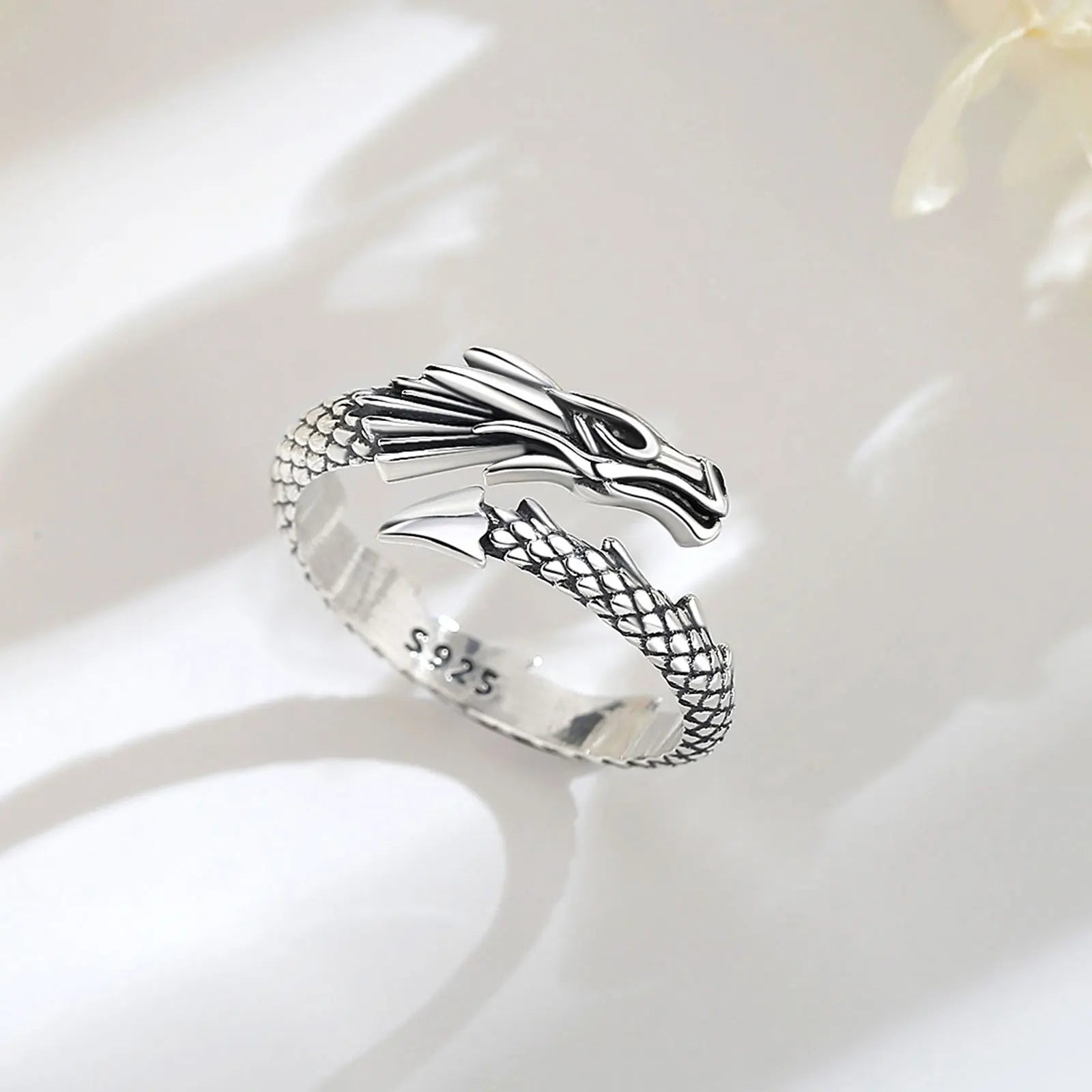 Eudora 925 Sterling Silver Dragon Adjustable Ring Temperament Personality Cool Dragon Ring Vintage Jewelry Gift for Men Women