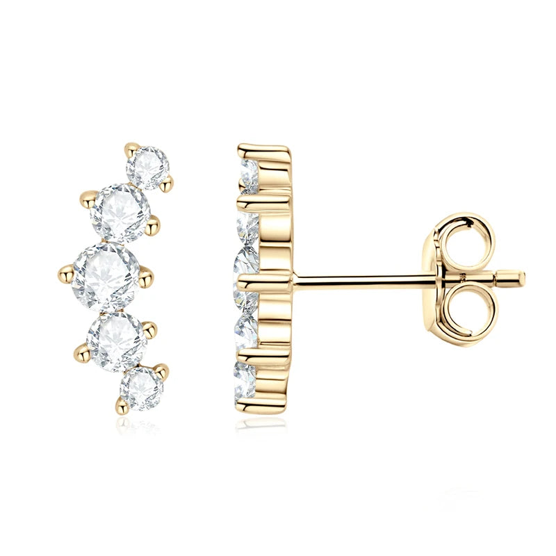 OXTAO 5 Stone Moissanite Climber Earrings Real 925 Silver Graduated Curved D Color Glittering Diamond Ladies Jewelry Gift