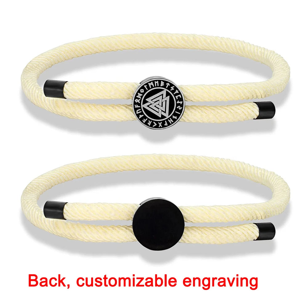 MKENDN 4mm Braided Rope Bracelet Unisex Waterproof Nordic Viking Compass Rune Almut Bangle with Emergency Contact ID Customize