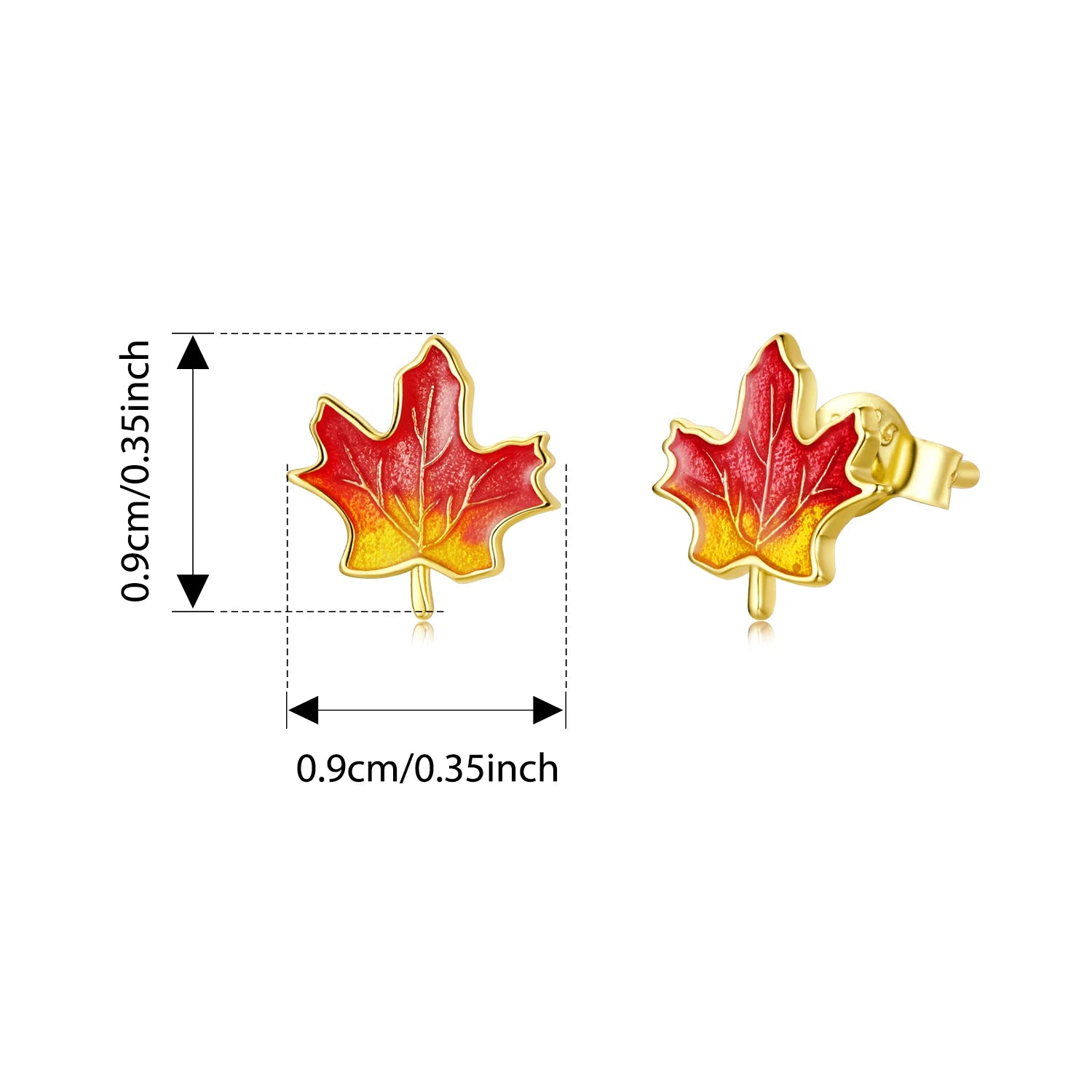 BISAER 925 Sterling Silver Maple Leaves Stud Earrings Maple Leaf Red Enamel Earrings for Girls Party Fine Jewelry Autumn Gifts