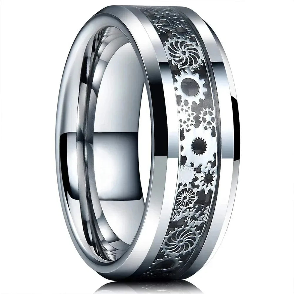 Trendy 8mm Men Frosted Stainless Steel Rings Silver Color Brushed Groove Beveled Edge Engagement Rings For Men Wedding Jewelry