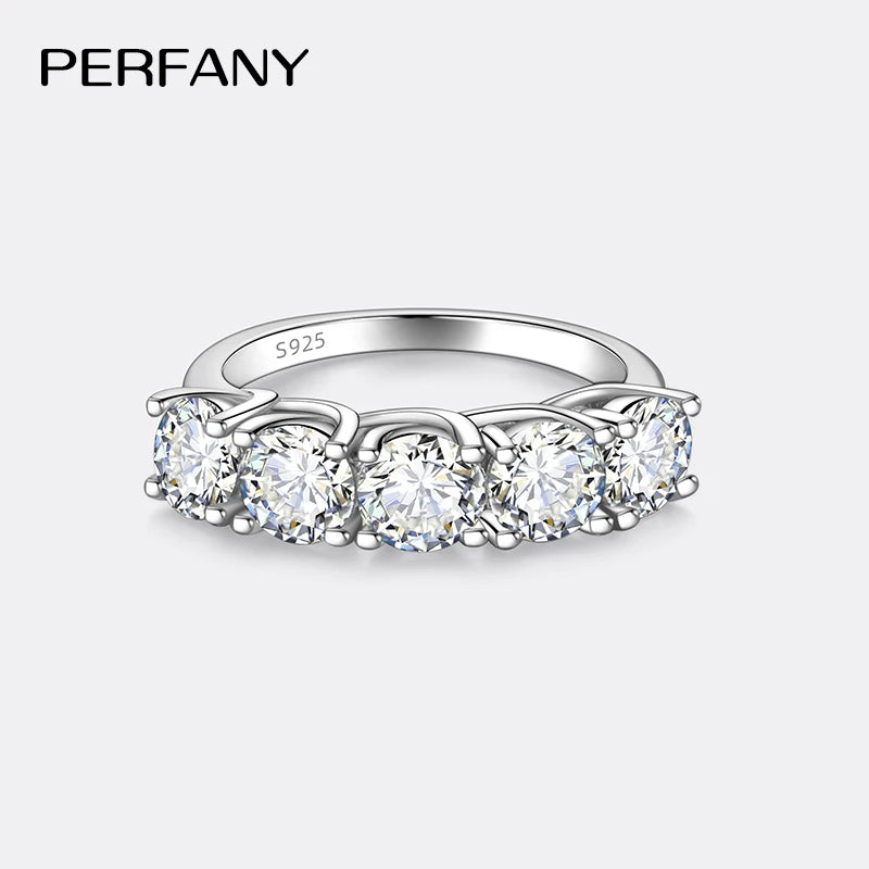 PERFANY 2.5/5CT Moissanite Ring For Women S925 Pure Silver Five Gemstone Ring Luxury Wedding High-end Jewelry - Madeinsea©