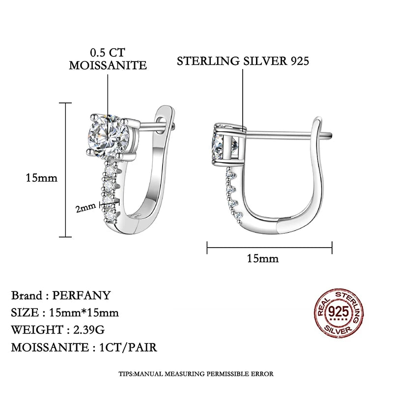 PERFANY 0.5CT Moissanite Hoop Earrings Women's 100% Pure Silver Shiny Laboratory Diamond Fashion Wedding High-end Jewelry - Madeinsea©