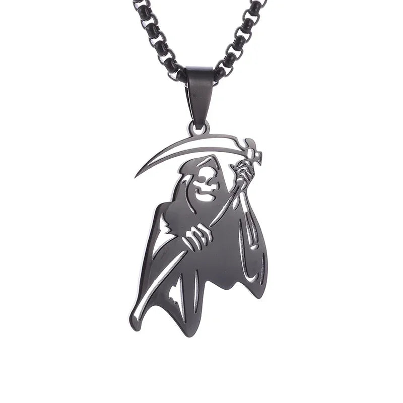Gothic Vintage Reaper\\\\'s Scythe Necklace Life Ghost Devil Pendant Men\\\\'s Personality Halloween Trend Charm Jewelry Gift