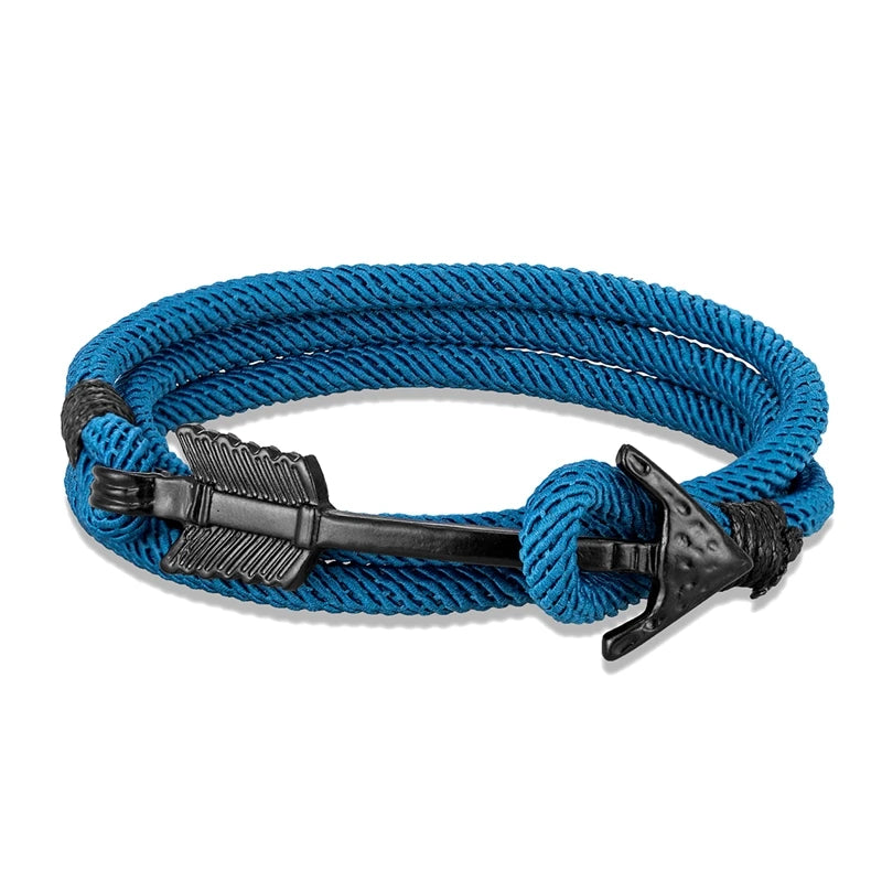 MKENDN Minimalist Multilayer Nautical Rope Bracelet Black Arrow Anchor Bracelets For Men Women lovers' Jewelry Wrap Metal Hooks