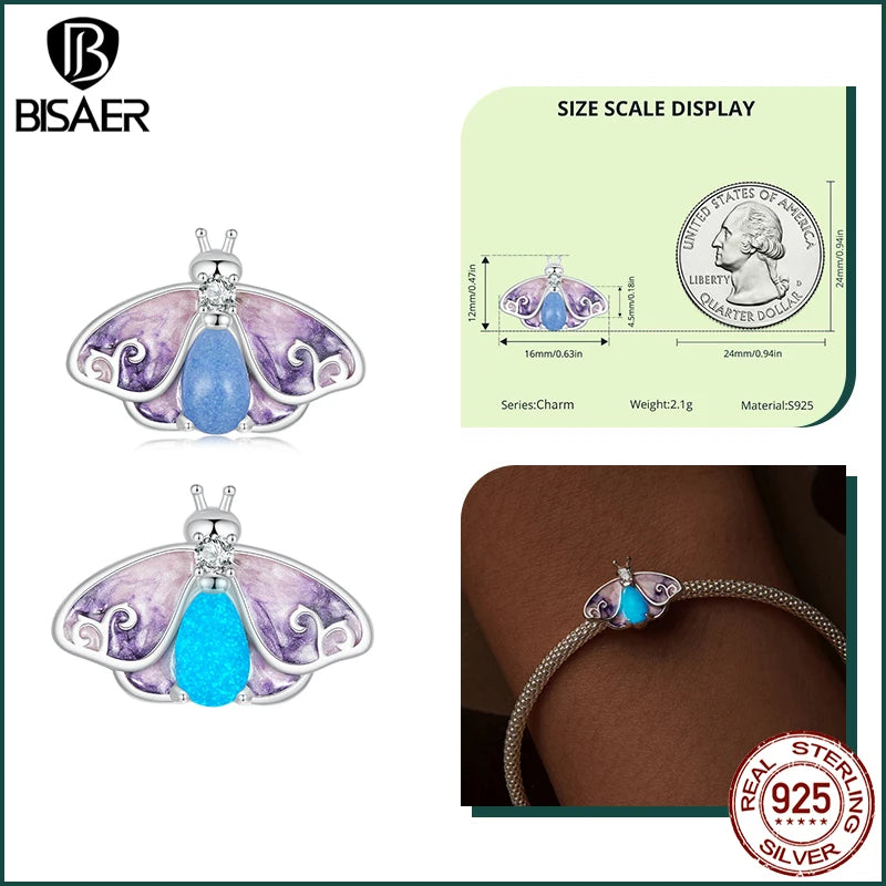 BISAER 925 Sterling Forever Luminous Star Wishing Bottle Charm Bead Moon Cat Owl Pendant Fit Women DIY Bracelet Fine Jewelry