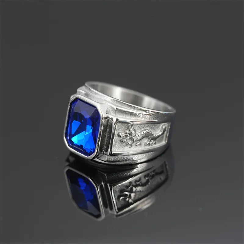 Fashion Zodiac Dragon Ring For Men Jewelry Trendy S925 Ring Male Crystal Suqare Finger Accessories Gift For Boyfriend