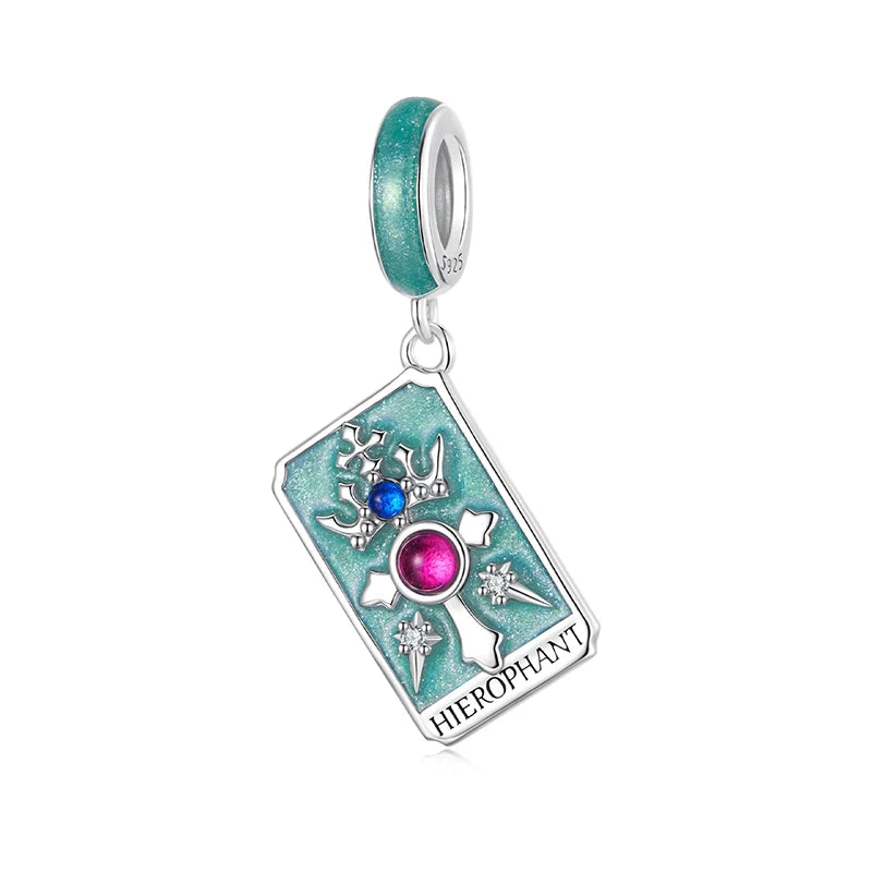 WOSTU 925 Sterling Silver Tarot Card Charm Pendant For Women Multi Color S925 DIY Beads Fit Original Bracele Neck Jewelry Making