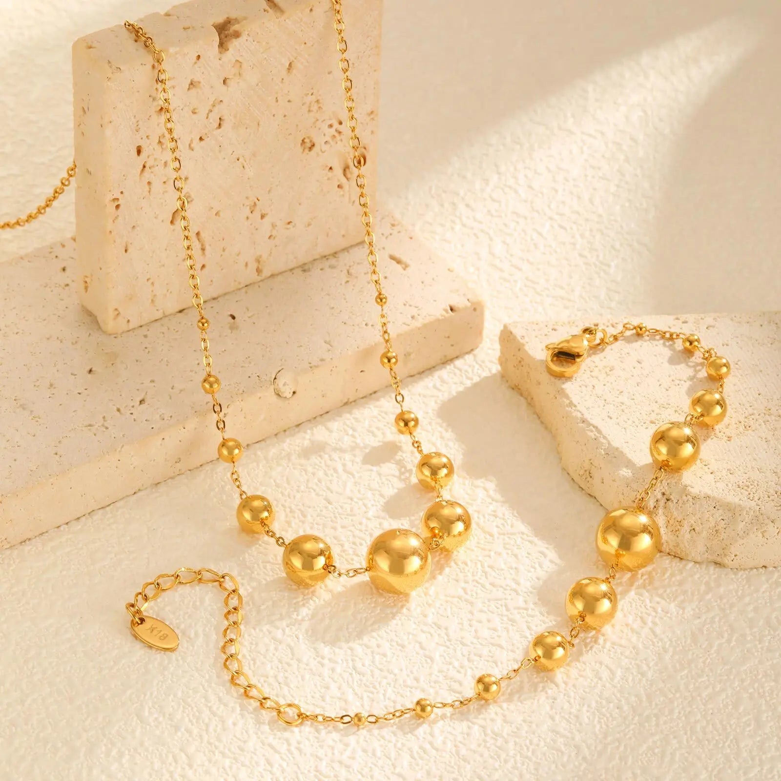 Vnox Big And Small 10 Round Ball Bracelets Stainless Steel Fashion Beaded Chain Bracelet For Women Jewelry Set Party Gifts