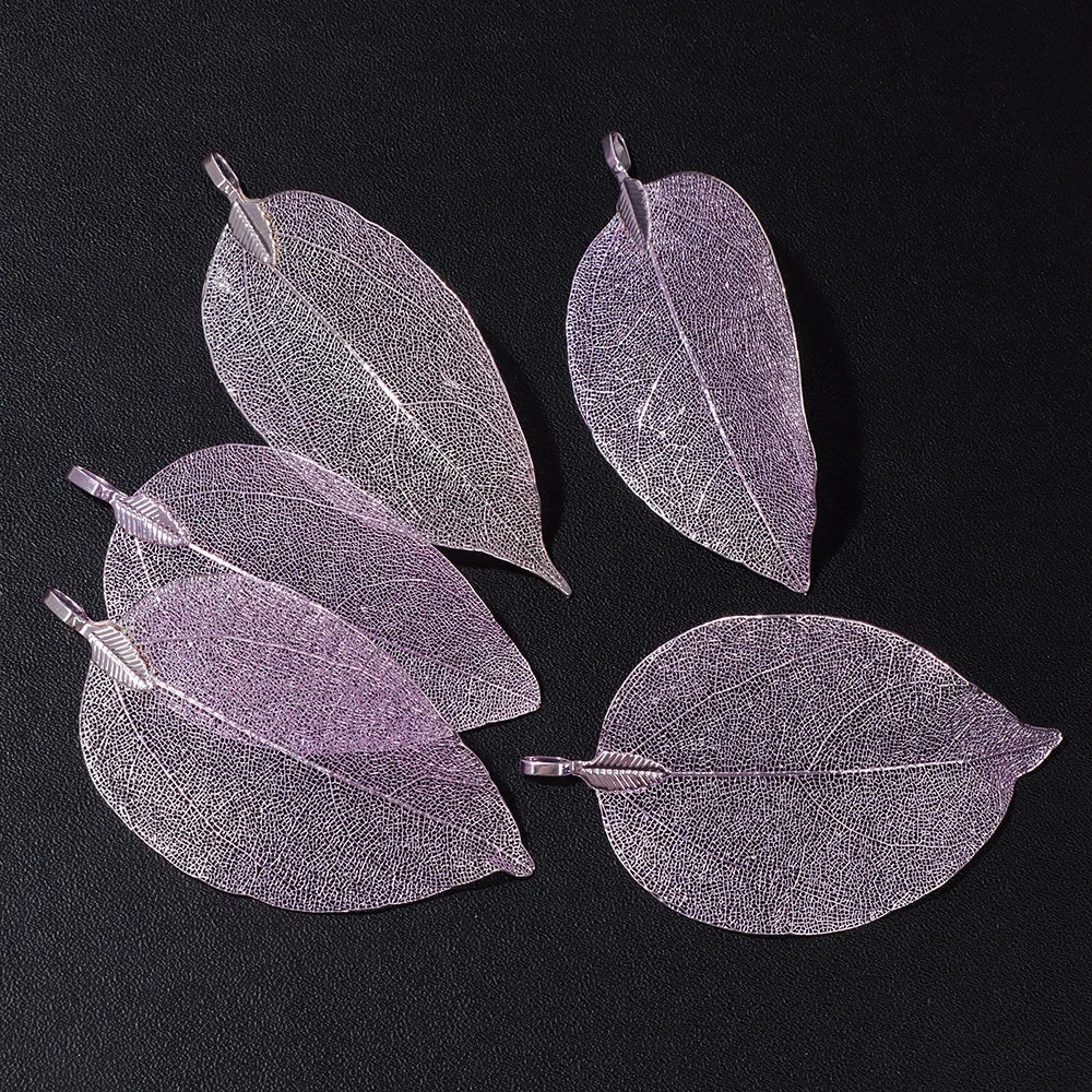 Pendentif en métal avec de véritables feuilles naturelles multicolores, idéal pour la création de bijoux (boucles d'oreilles, colliers, etc.) - Lot de 5
