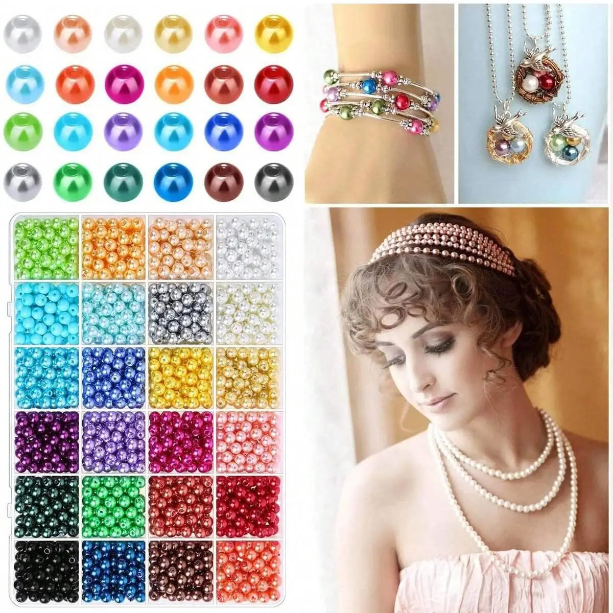 1680pcs 6mm 24 Colors Faux Pearl Set DIY Bracelet Necklace Making Materials with Box