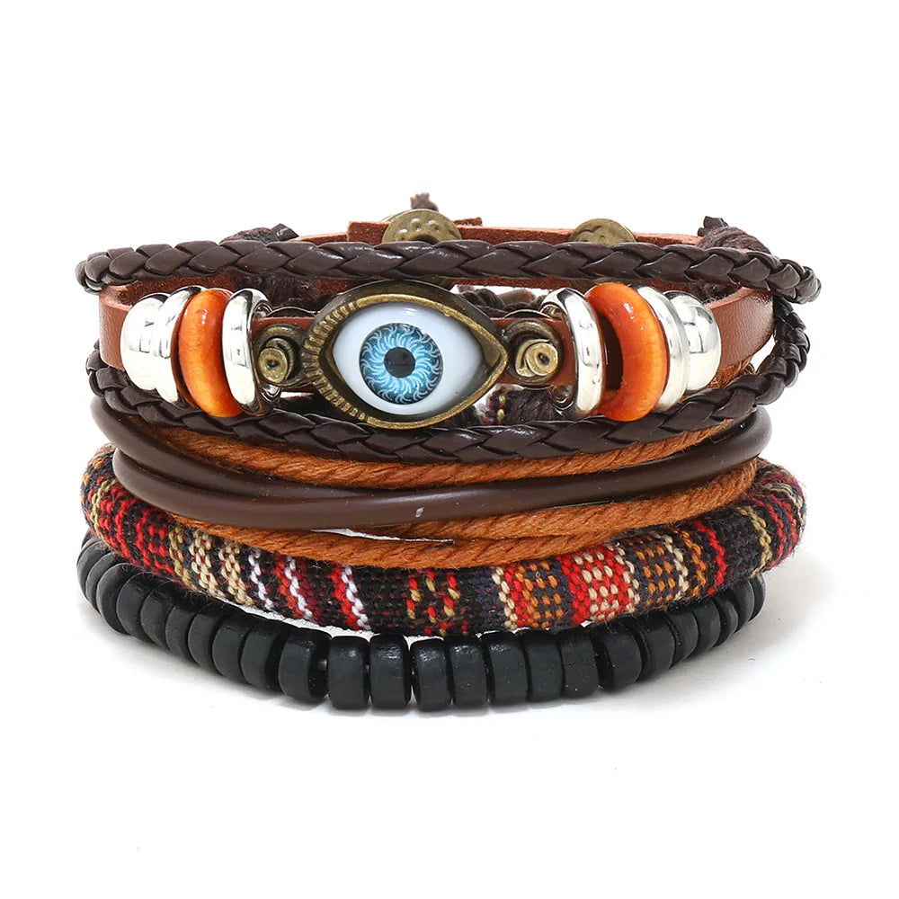 Wholesale Best-selling Multi-layer Buddha Bead Beaded Bracelets Men's Retro Style Multi-layer Elastic Thread Adjustable Wooden