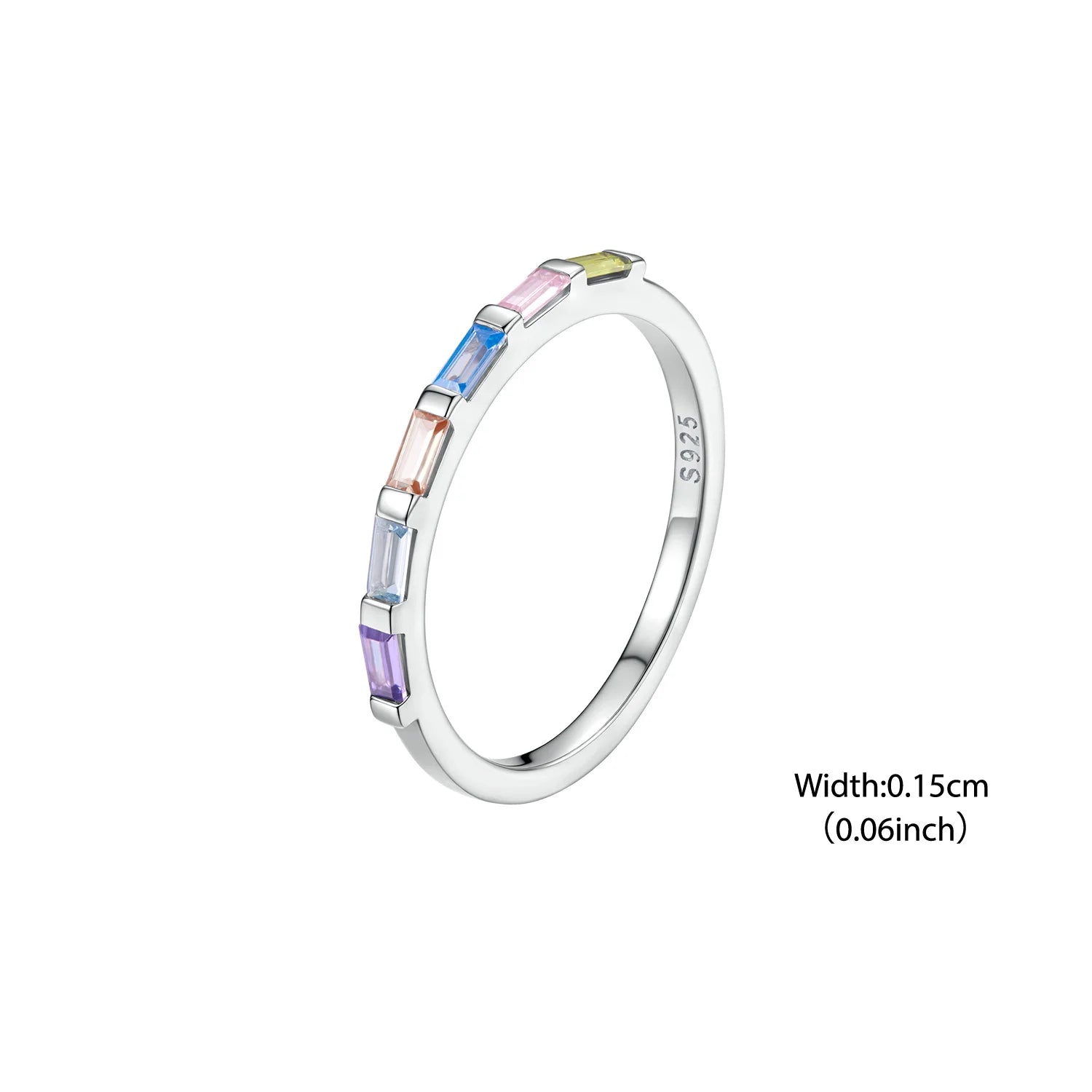 WOSTU 925 Sterling Silver Rainbow Single Ring White Gold CZ Colorful Lively Original for Women Girl Birthday Fine Jewelry Gift