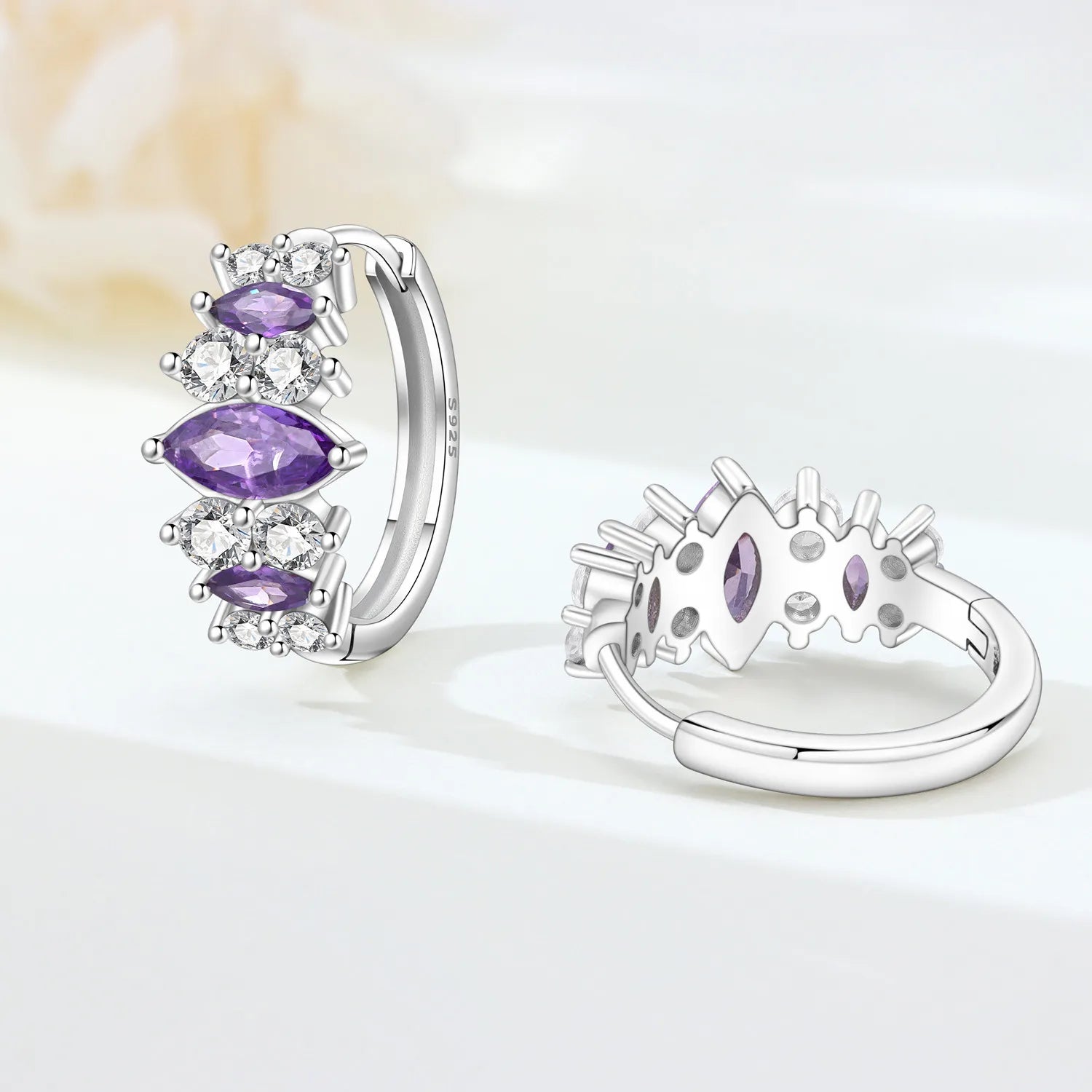 PANPOKI S925 Sterling Silver Dreamy Purple Zircon Earrings Hoop Earrings For Women Jewelry Original Party Trendy Gifts